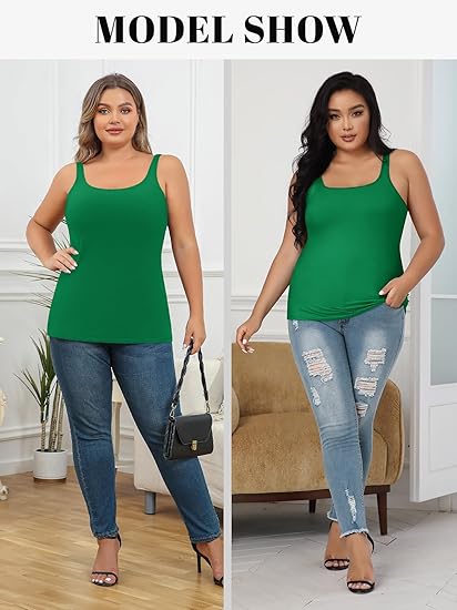 Charmo Womens Plus Size Cotton Tank Tops with Shelf Bra Adjustable Wider Strap Camisole Basic Undershirts 1X-5X