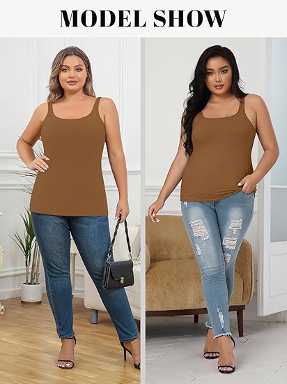 Charmo Womens Plus Size Cotton Tank Tops with Shelf Bra Adjustable Wider Strap Camisole Basic Undershirts 1X-5X