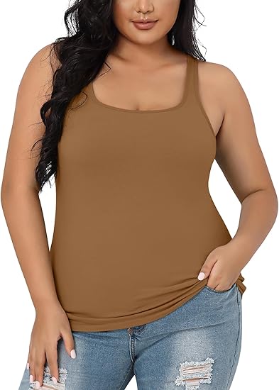Charmo Womens Plus Size Cotton Tank Tops with Shelf Bra Adjustable Wider Strap Camisole Basic Undershirts 1X-5X