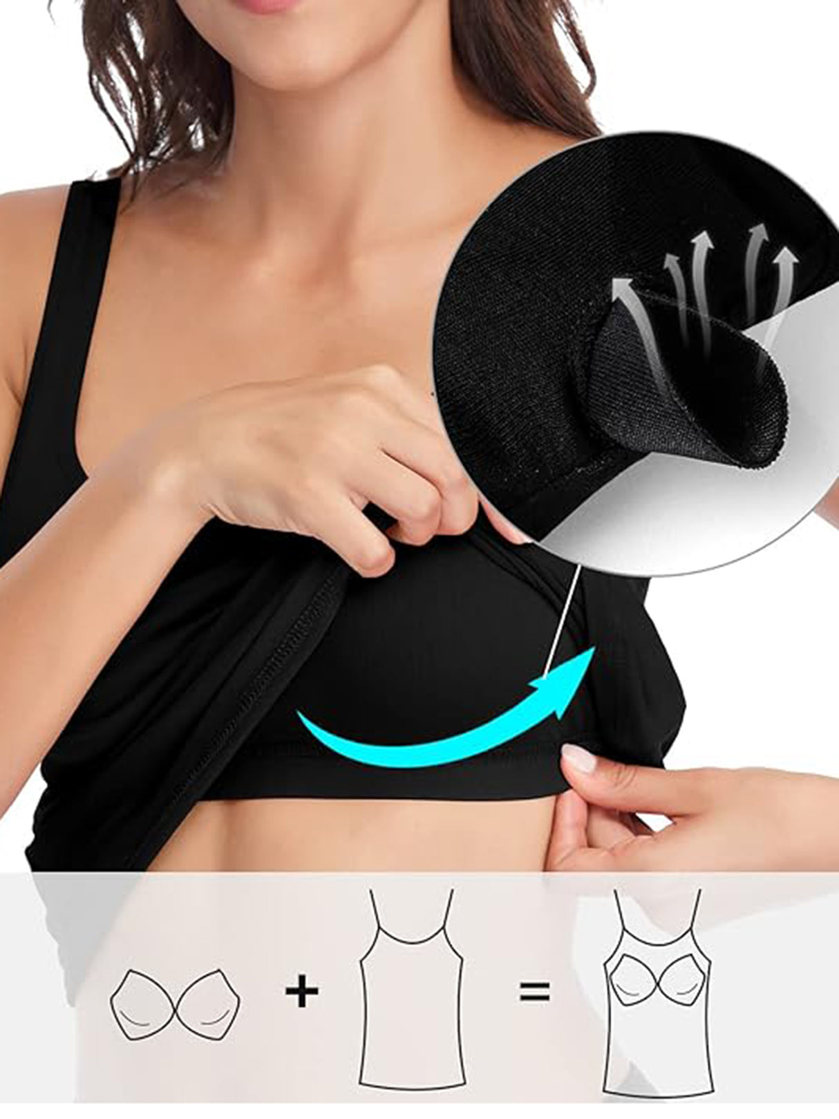 Charmo Camisole Cotton Tank Tops for Womens Bulit in Bra Basic Undershirts S-3XL