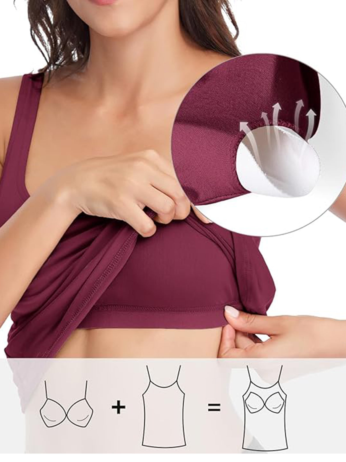 Charmo Camisole Cotton Tank Tops for Womens Bulit in Bra Basic Undershirts S-3XL