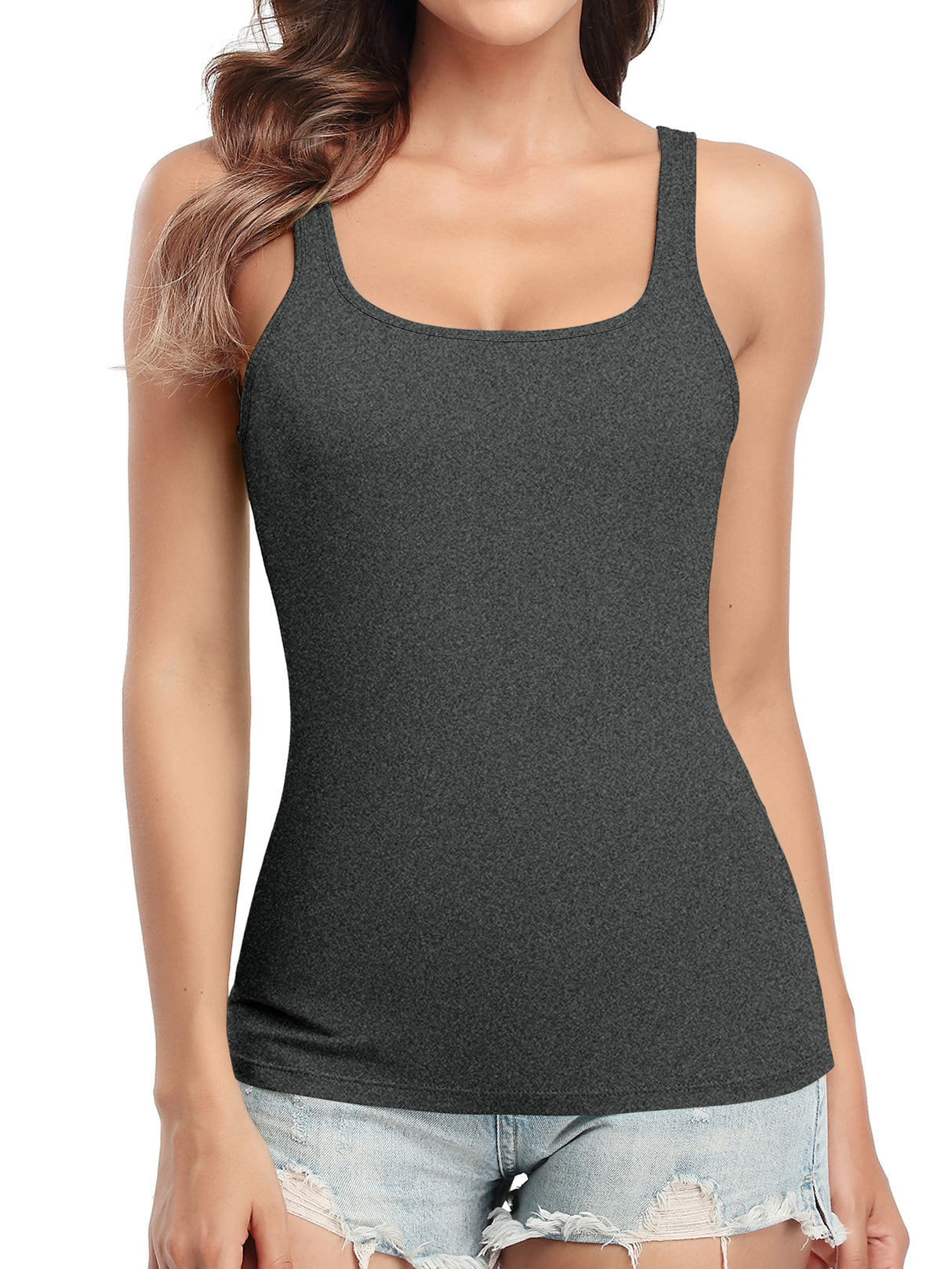Charmo Camisole Cotton Tank Tops for Womens Bulit in Bra Basic Undershirts S-3XL