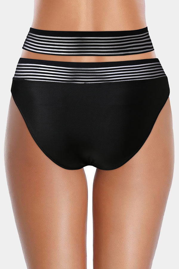 Crisscross Stripe High Waist Swim Shorts-Charmo