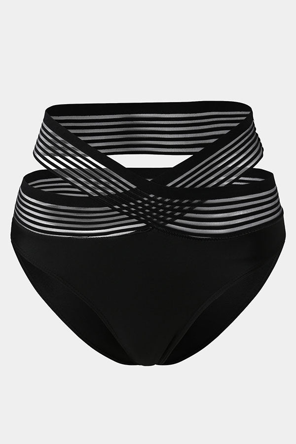 Crisscross Stripe High Waist Swim Shorts-Charmo