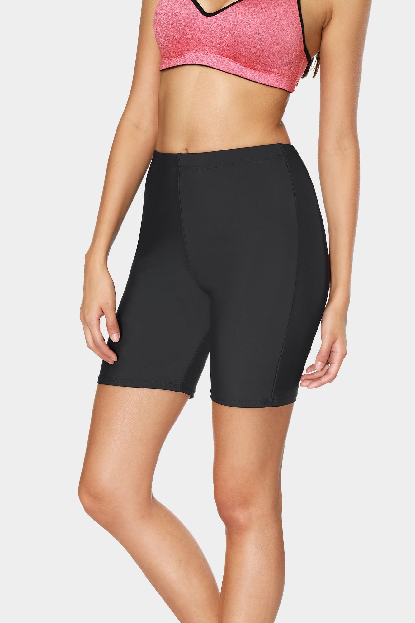 Solid High Waist Quick Dry Swim Shorts-Charmo