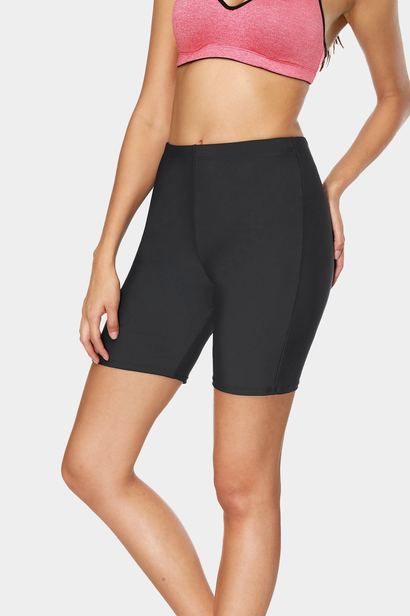 Solid High Waist Quick Dry Swim Shorts-Charmo