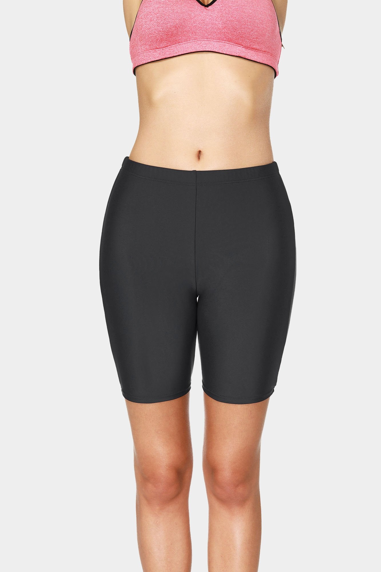 Solid High Waist Quick Dry Swim Shorts-Charmo