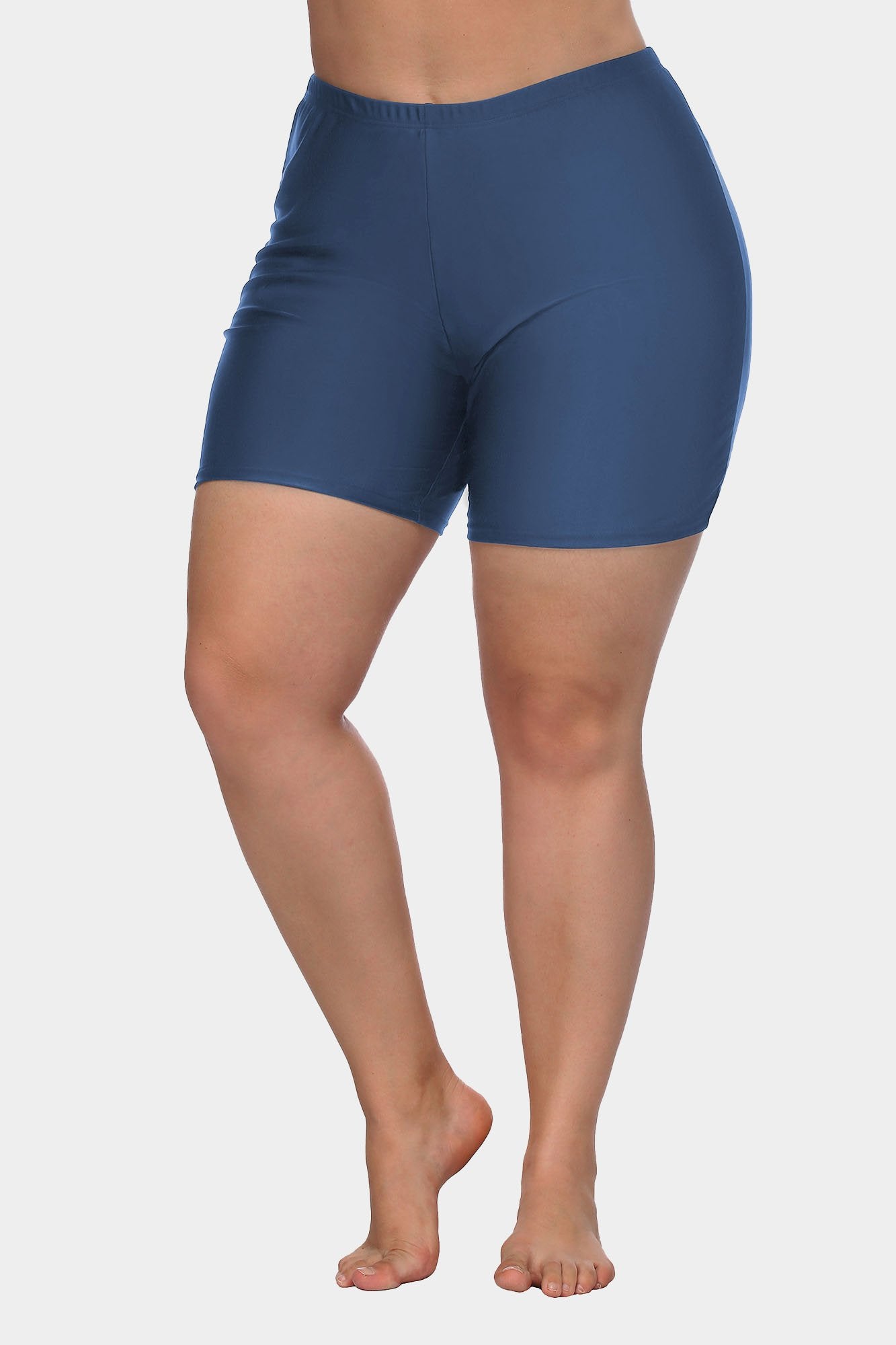 Plus Solid High Waist Swim Shorts-Charmo