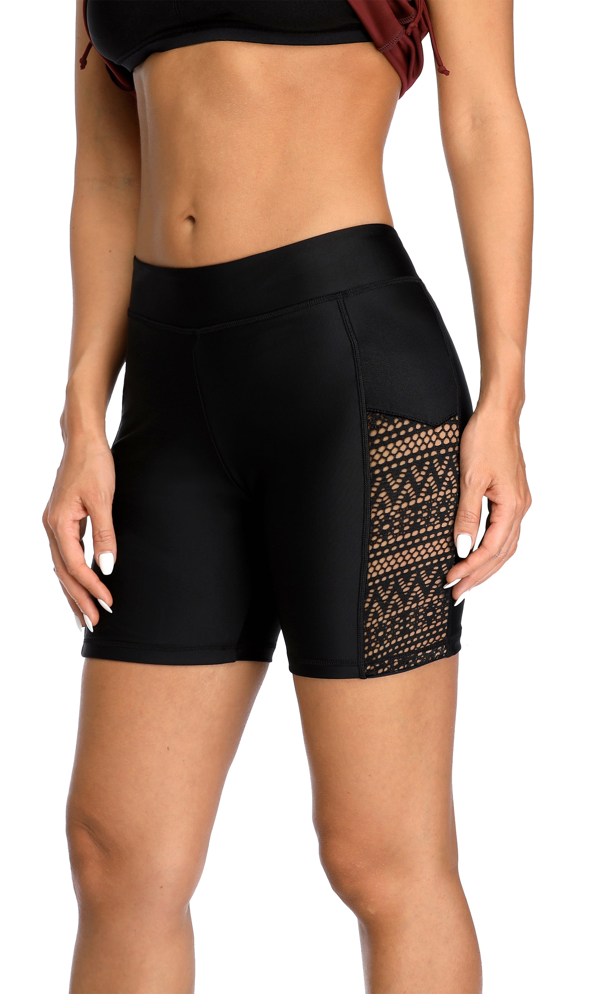 High Waist Side Lace Swim Shorts-Charmo