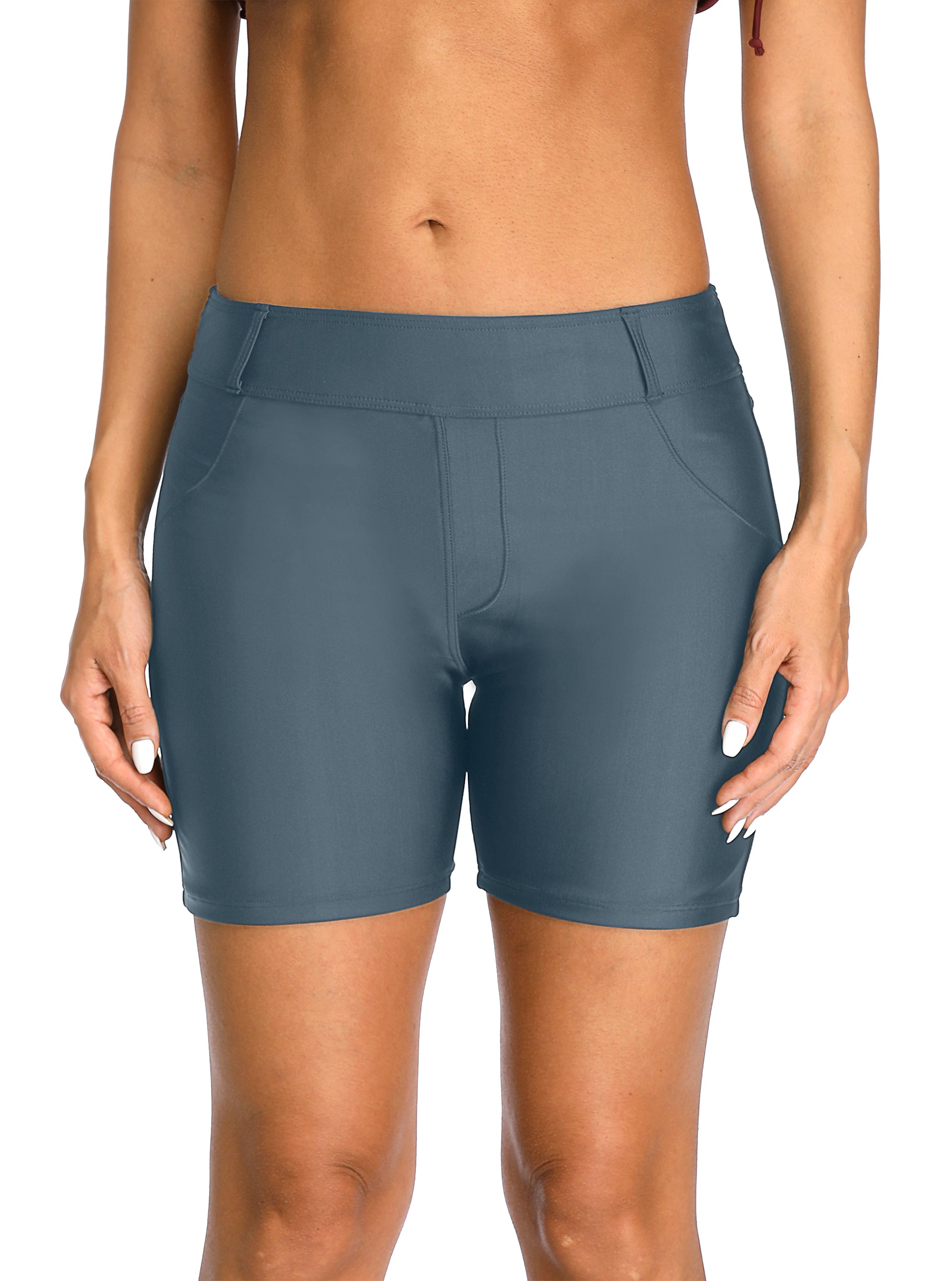 Belt Loops Pocket Women Swim Shorts-Charmo