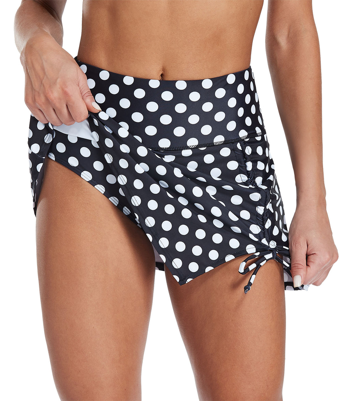 Solid Drawstrings Sides Swim Skirt Shorts-Charmo