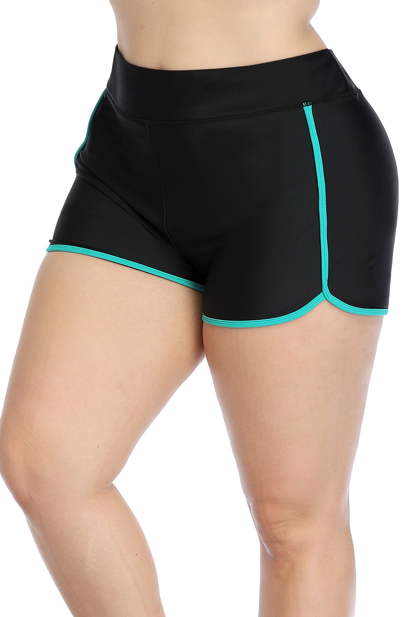 Plus Contrast Color High Waist Swim Shorts-Charmo