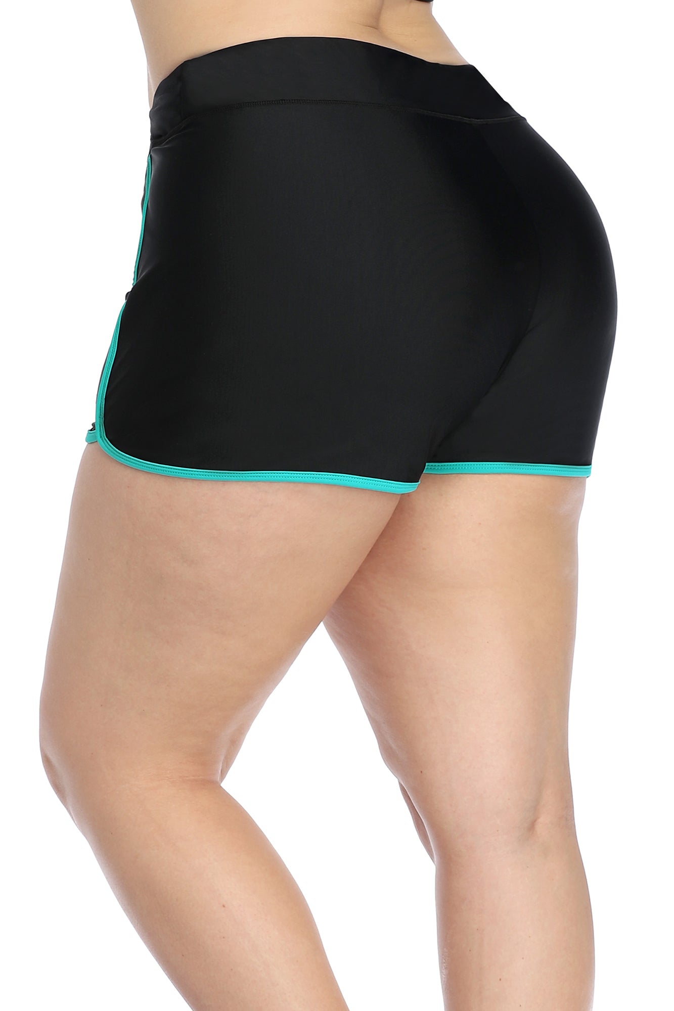 Plus Contrast Color High Waist Swim Shorts-Charmo