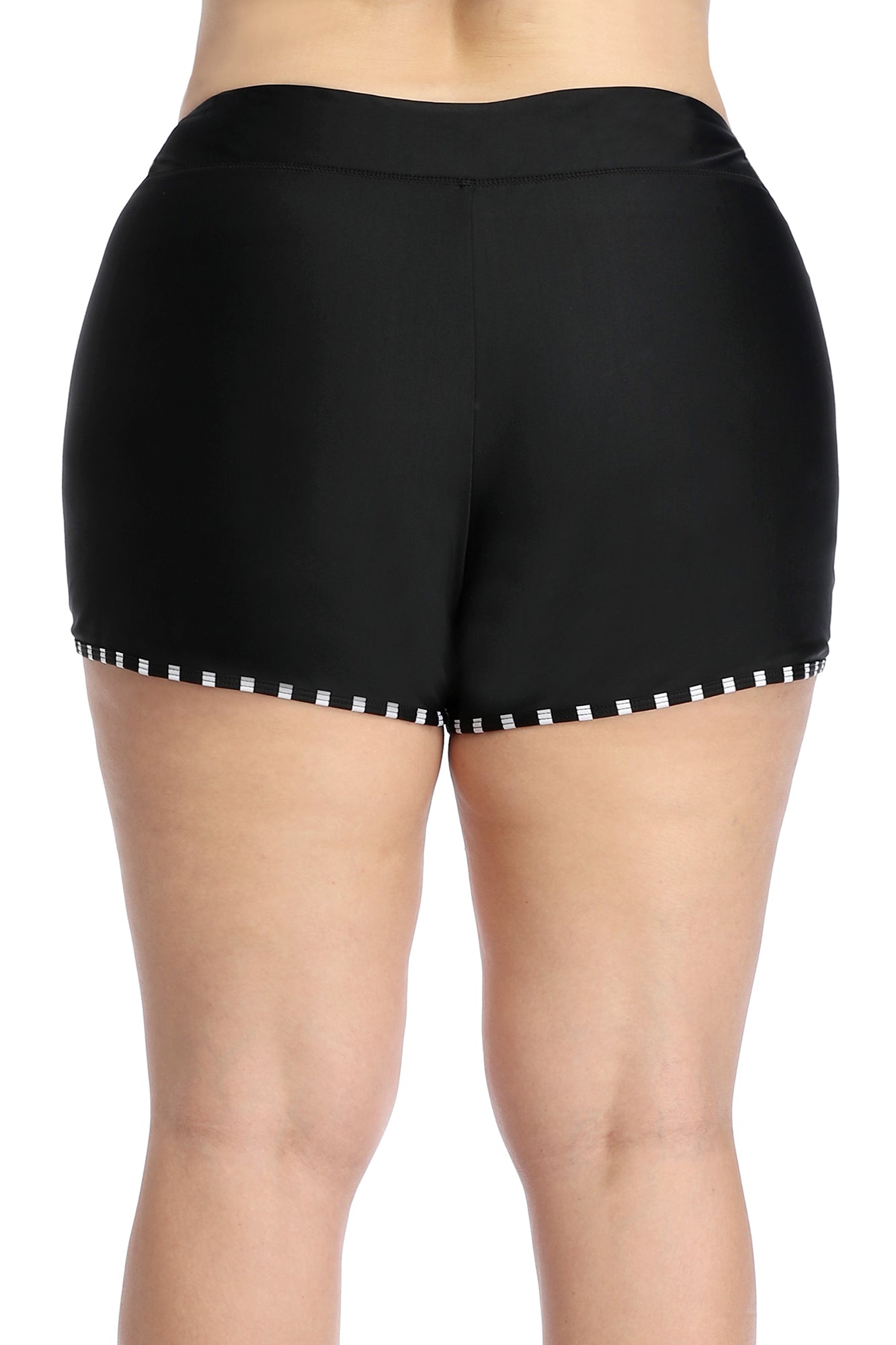 Plus Contrast Color High Waist Swim Shorts-Charmo