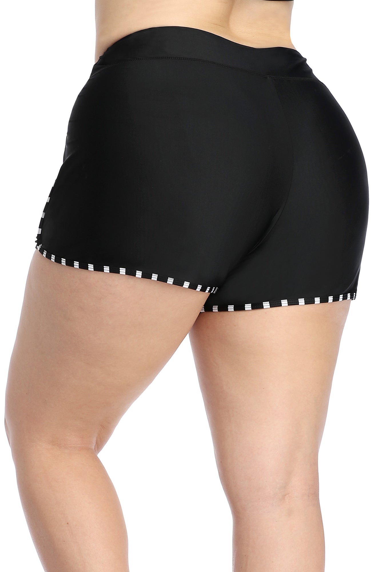 Plus Contrast Color High Waist Swim Shorts-Charmo