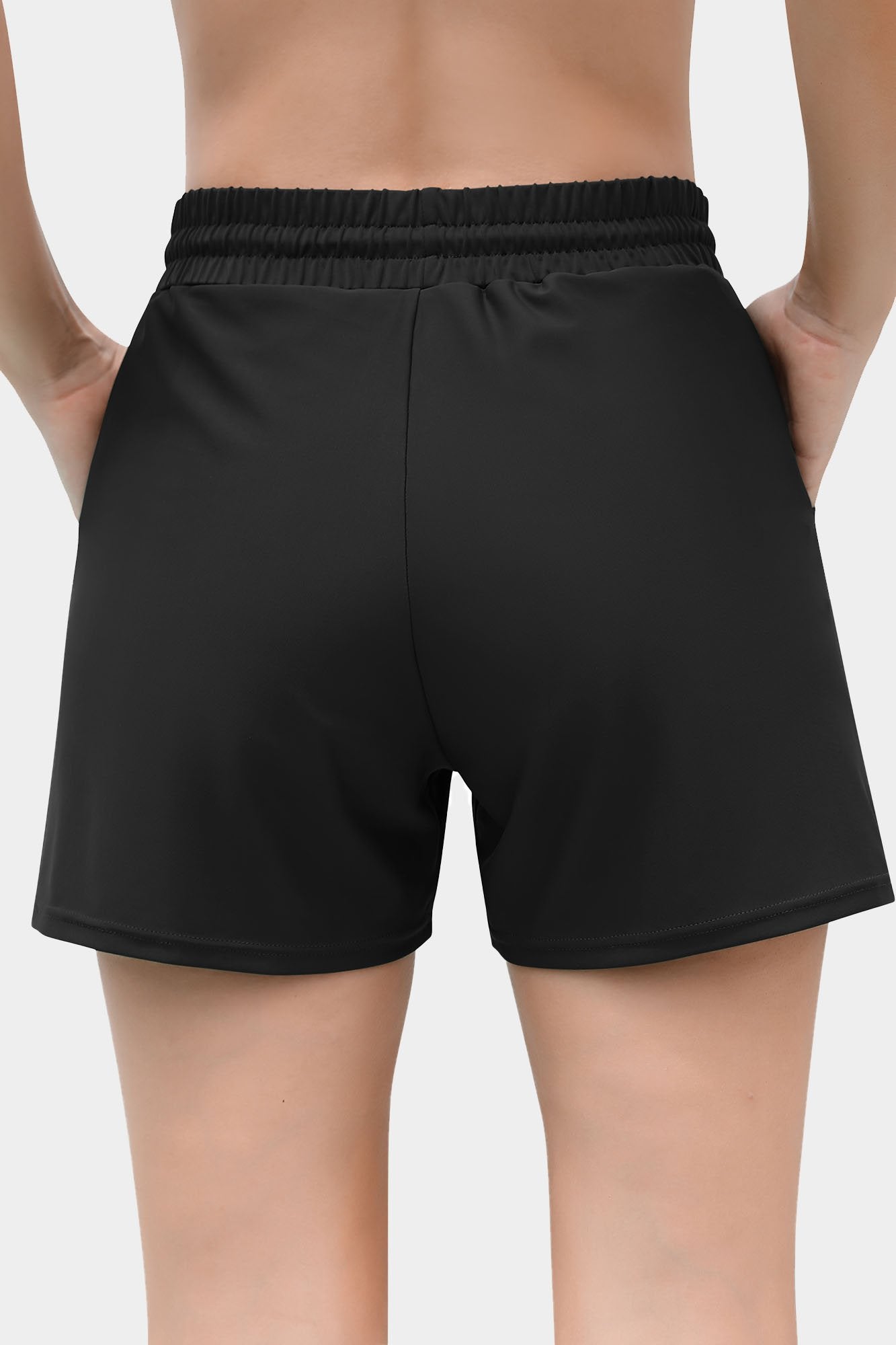 Solid Elastic Waist Quick Dry Pocket Swim Shorts-Charmo
