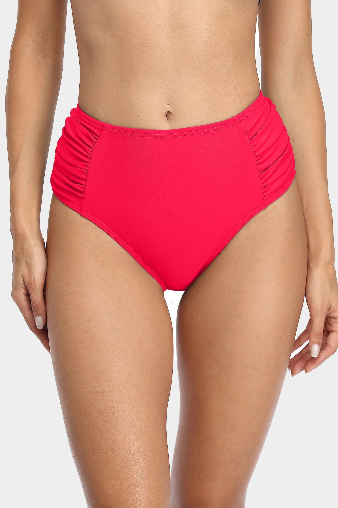 Solid High Waisted Pleated Swim Trunks-Charmo