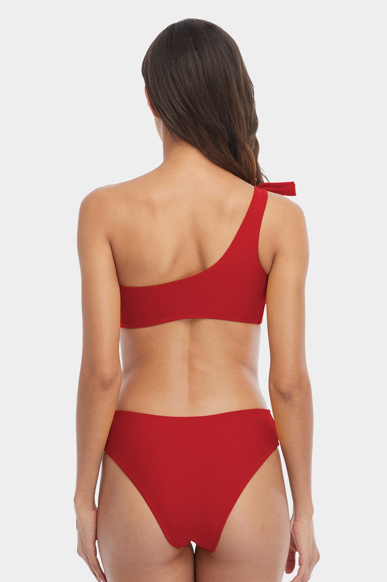 Solid One Shoulder Tie Hollow Out Bikini-Charmo