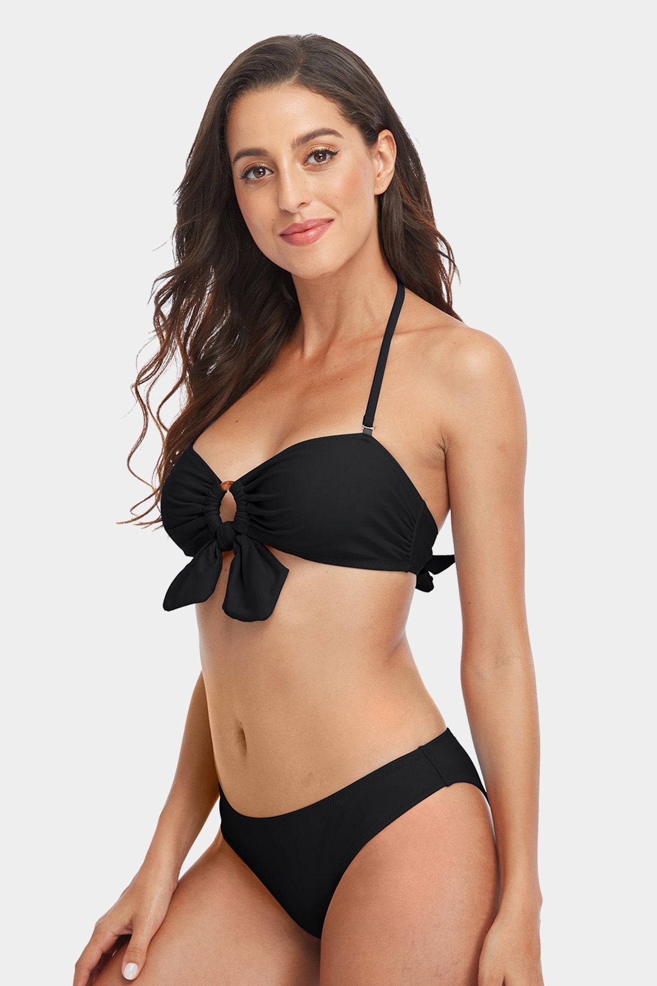 Charmo Circle Ring Back Tie Halter Top Bikini-Charmo