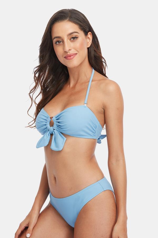 Charmo Circle Ring Back Tie Halter Top Bikini-Charmo