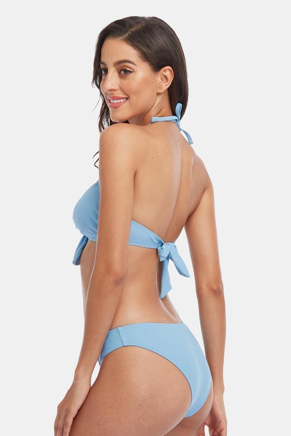 Charmo Circle Ring Back Tie Halter Top Bikini-Charmo