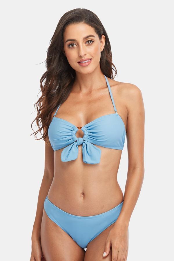 Charmo Circle Ring Back Tie Halter Top Bikini-Charmo