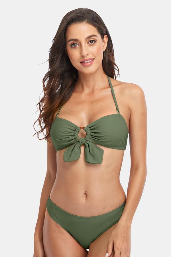 Charmo Circle Ring Back Tie Halter Top Bikini-Charmo