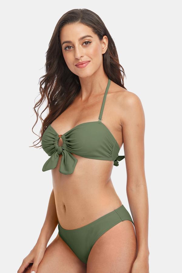 Charmo Circle Ring Back Tie Halter Top Bikini-Charmo