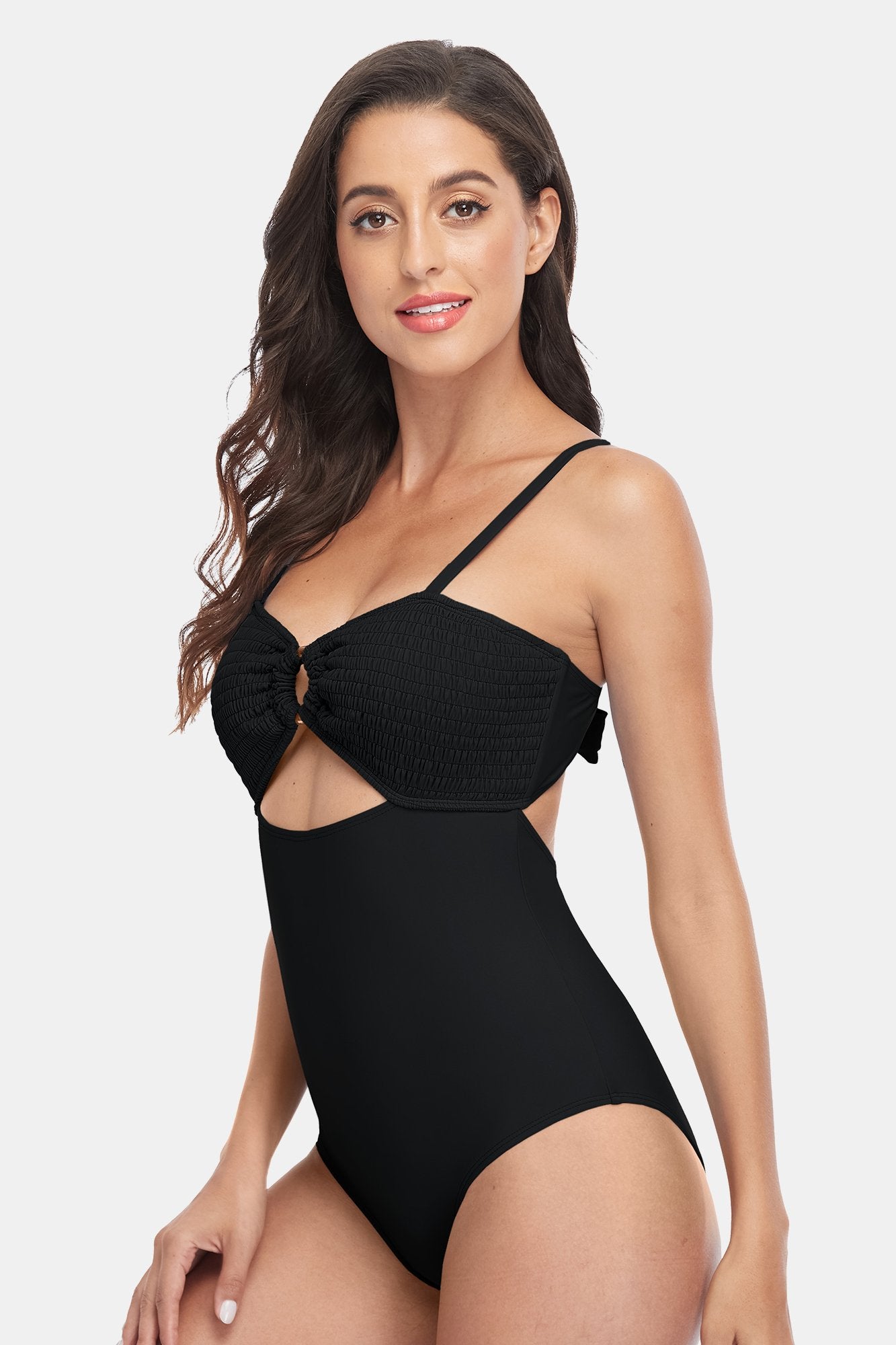 Circle Ring Cut Out Halter One Piece Swimsuit-Charmo