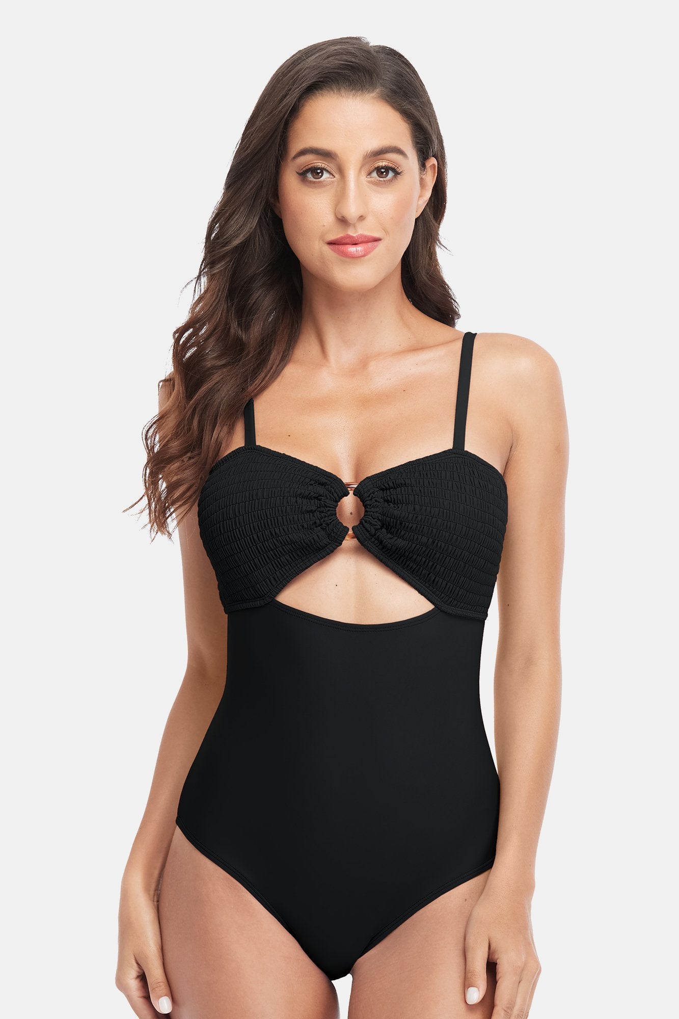 Circle Ring Cut Out Halter One Piece Swimsuit-Charmo