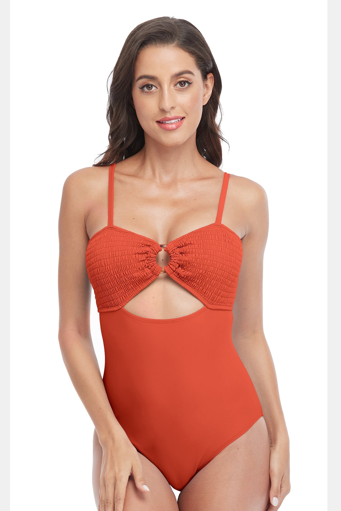 Circle Ring Cut Out Halter One Piece Swimsuit-Charmo