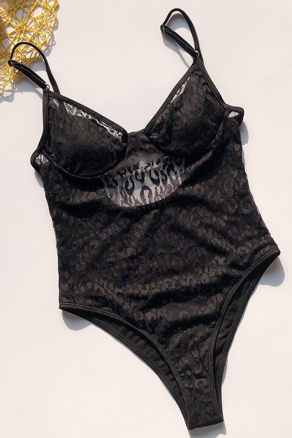Leopard Halter Adjustable Strap One Piece Swimsuit-Charmo
