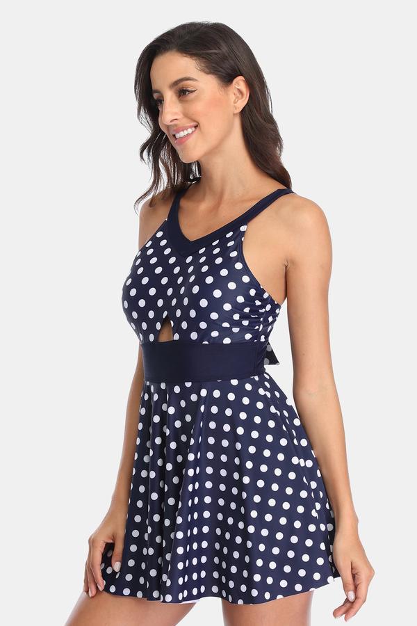 Polka Dot Dress One Piece Swimsuit-Charmo