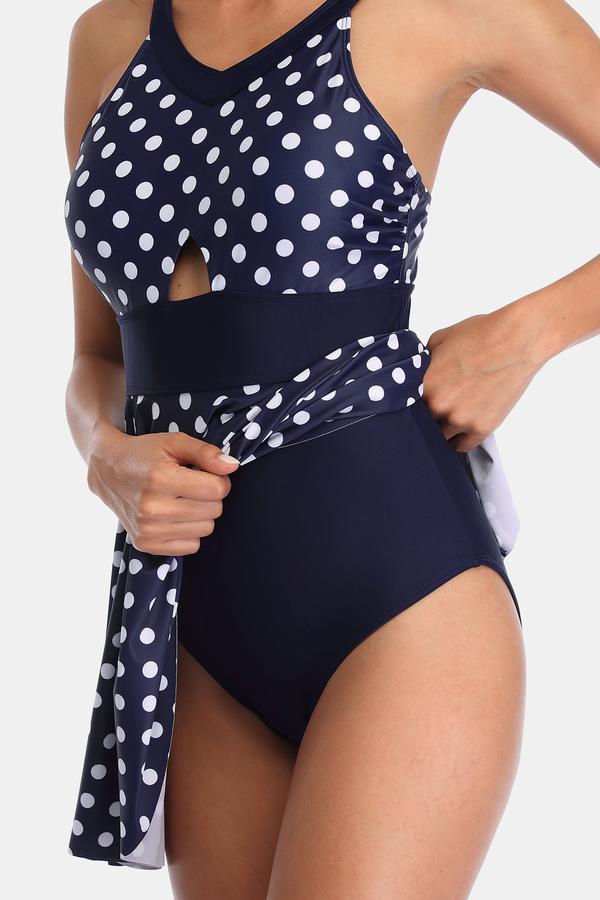 Polka Dot Dress One Piece Swimsuit-Charmo