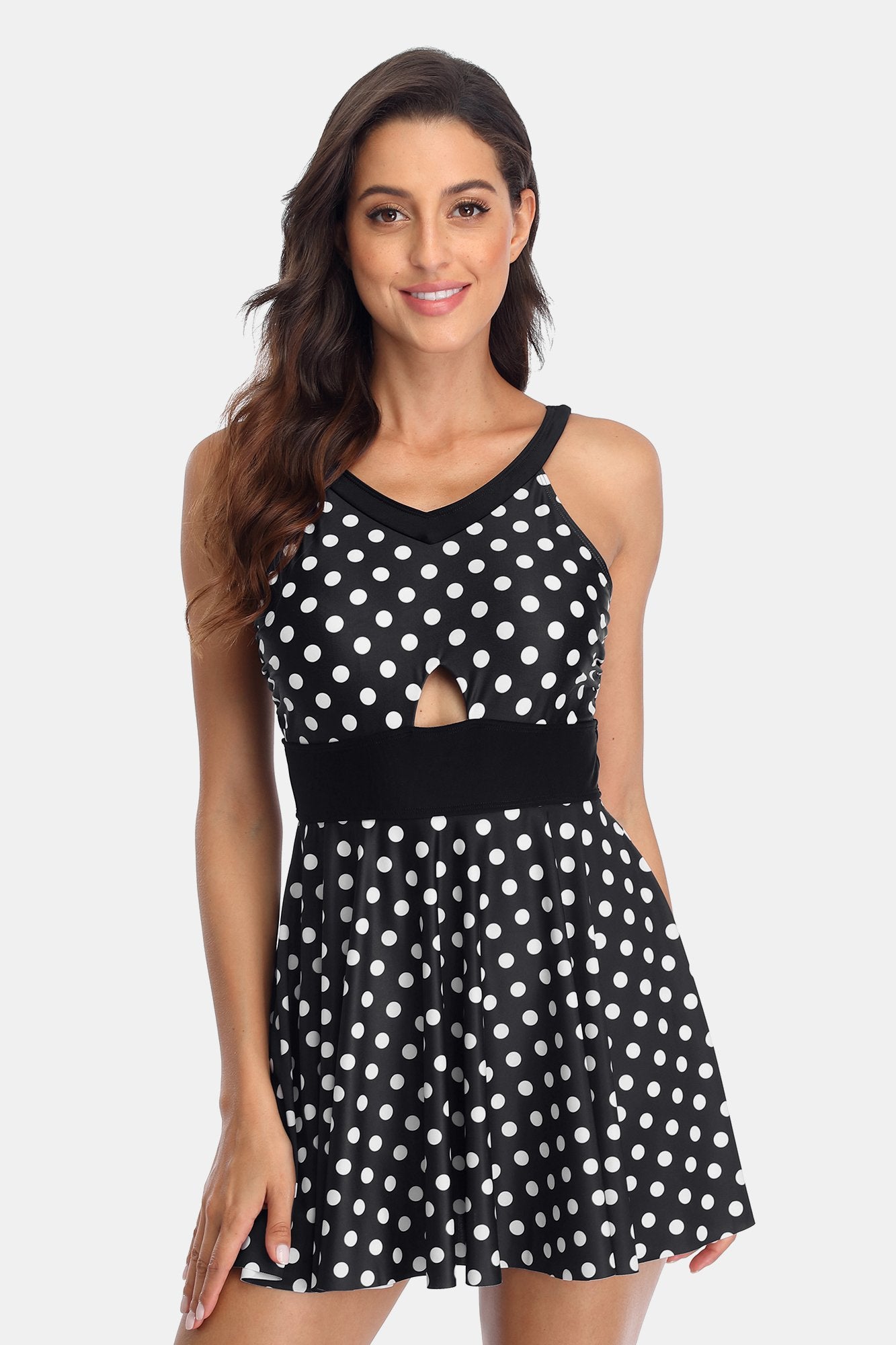 Polka Dot Dress One Piece Swimsuit-Charmo