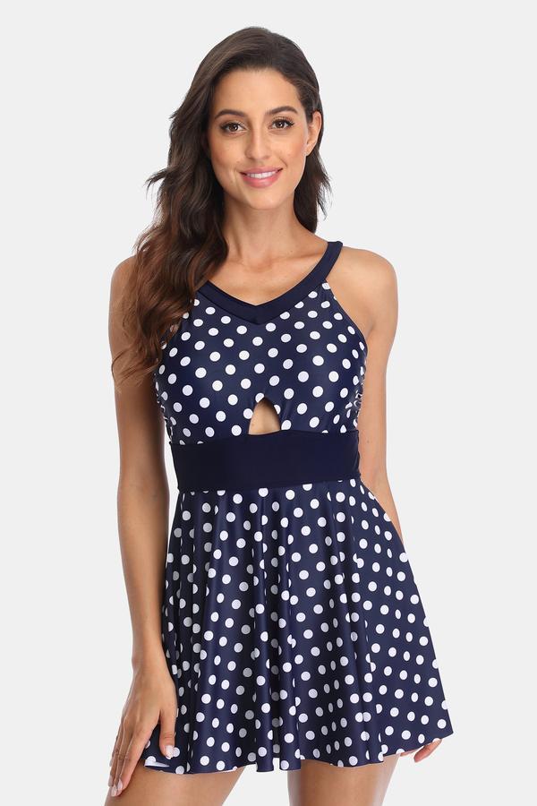 Polka Dot Dress One Piece Swimsuit-Charmo