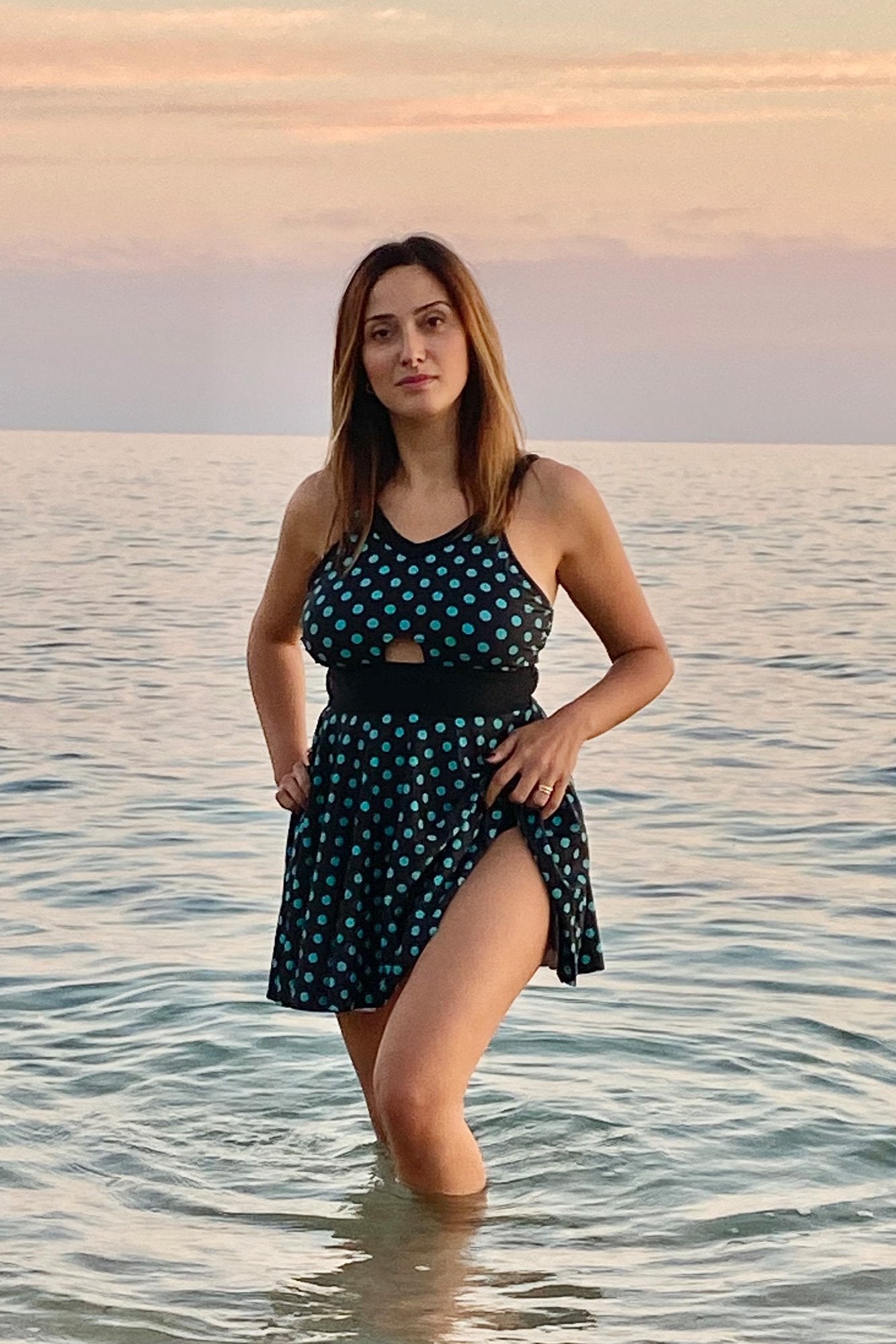 Polka Dot Dress One Piece Swimsuit-Charmo