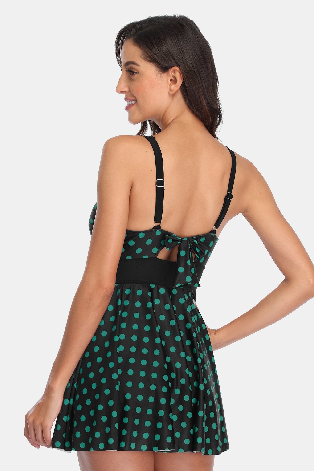 Polka Dot Dress One Piece Swimsuit-Charmo