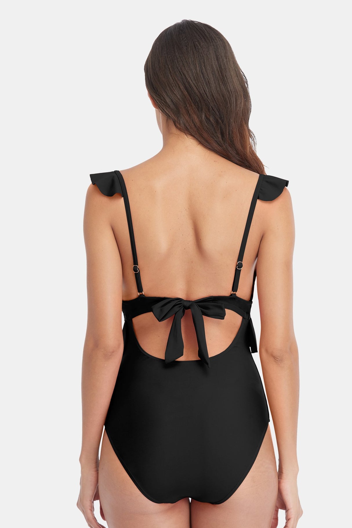 Yellow Floral Ruffled Cutout One Piece Swimsuit-Charmo