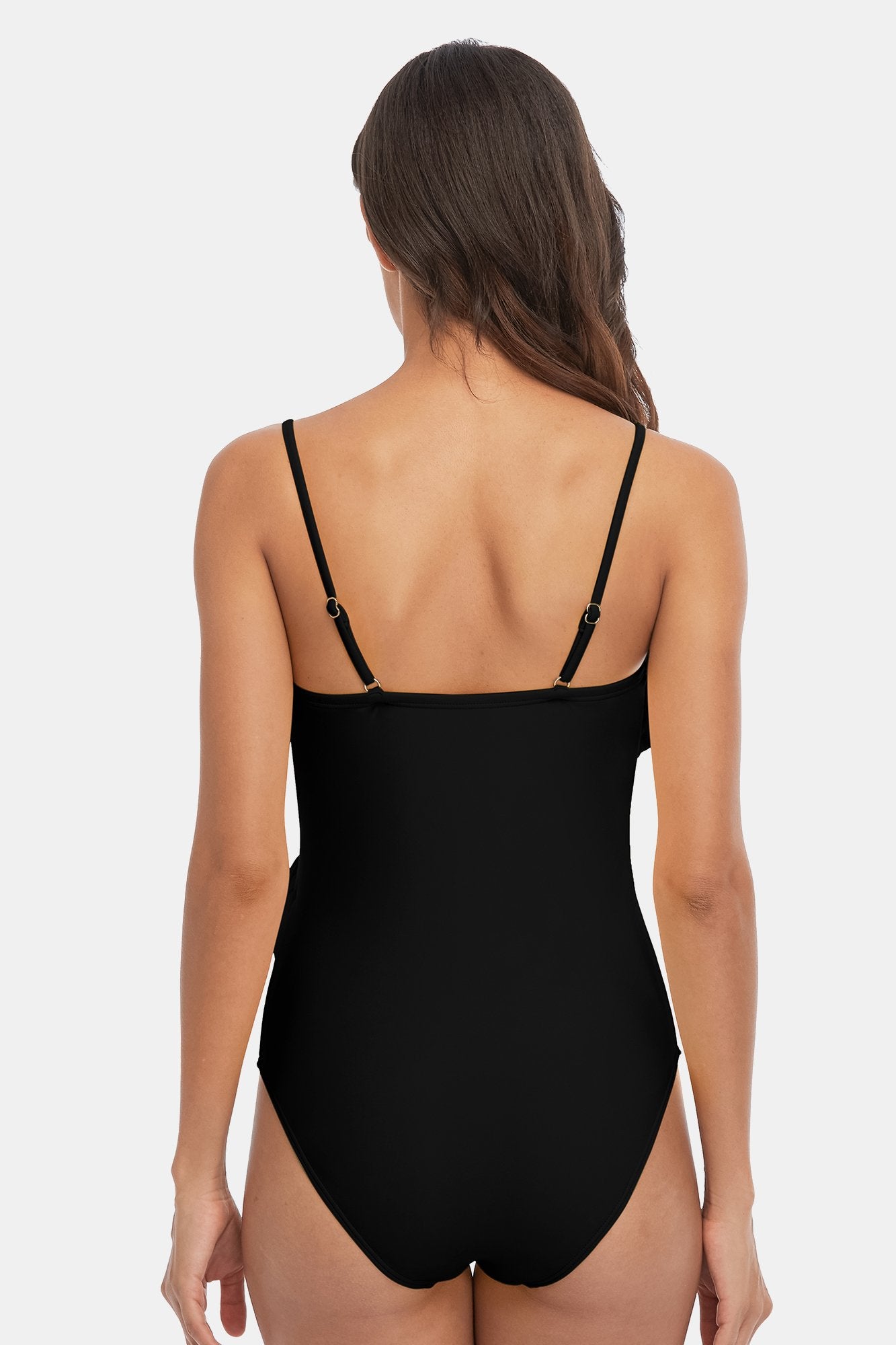 Solid Ruffled Halter One Piece Swimsuit-Charmo