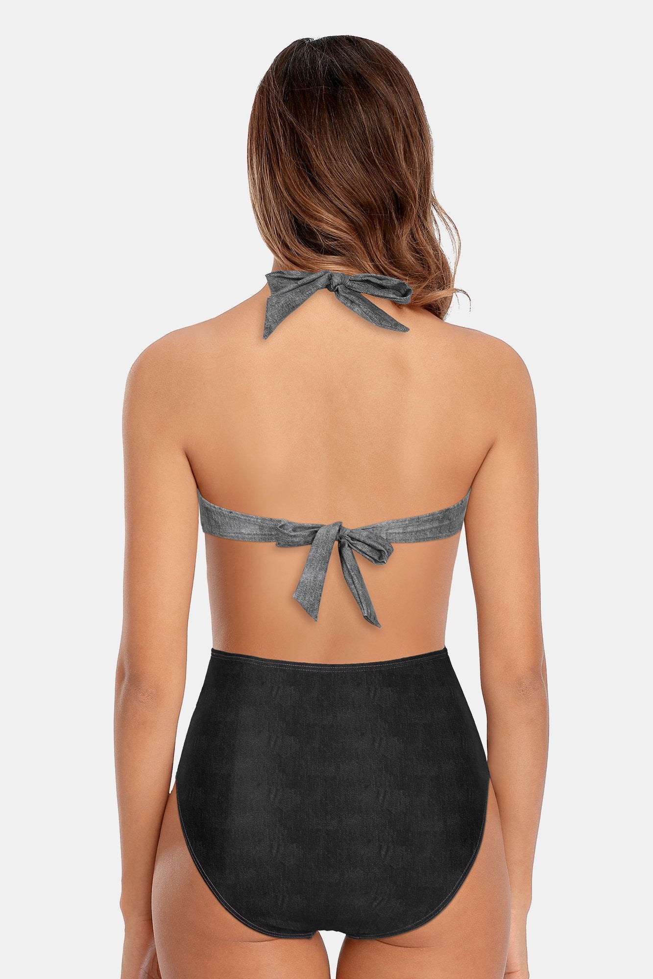Charmo Sexy Black Imitation Jeans Print Plunge Cut Out One Piece-Charmo