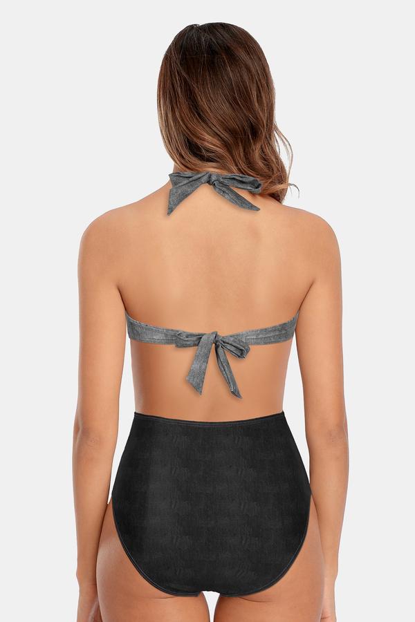 Lace Up Plunge Cutout One Piece Swimsuit-Charmo