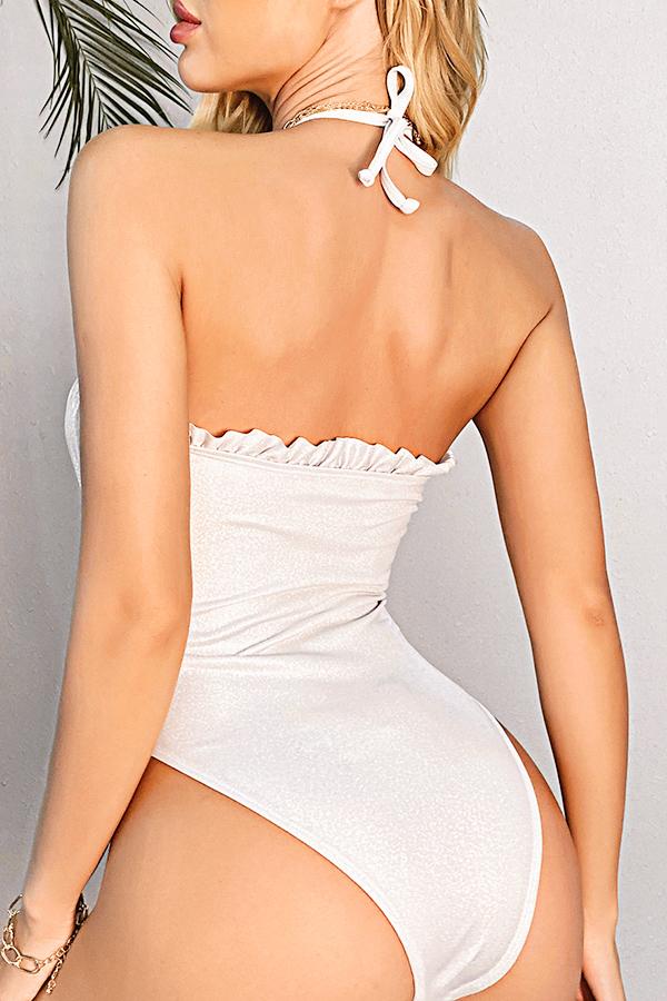 Clearance | White Cirsscross Ruched One Piece Swimsuit-Charmo