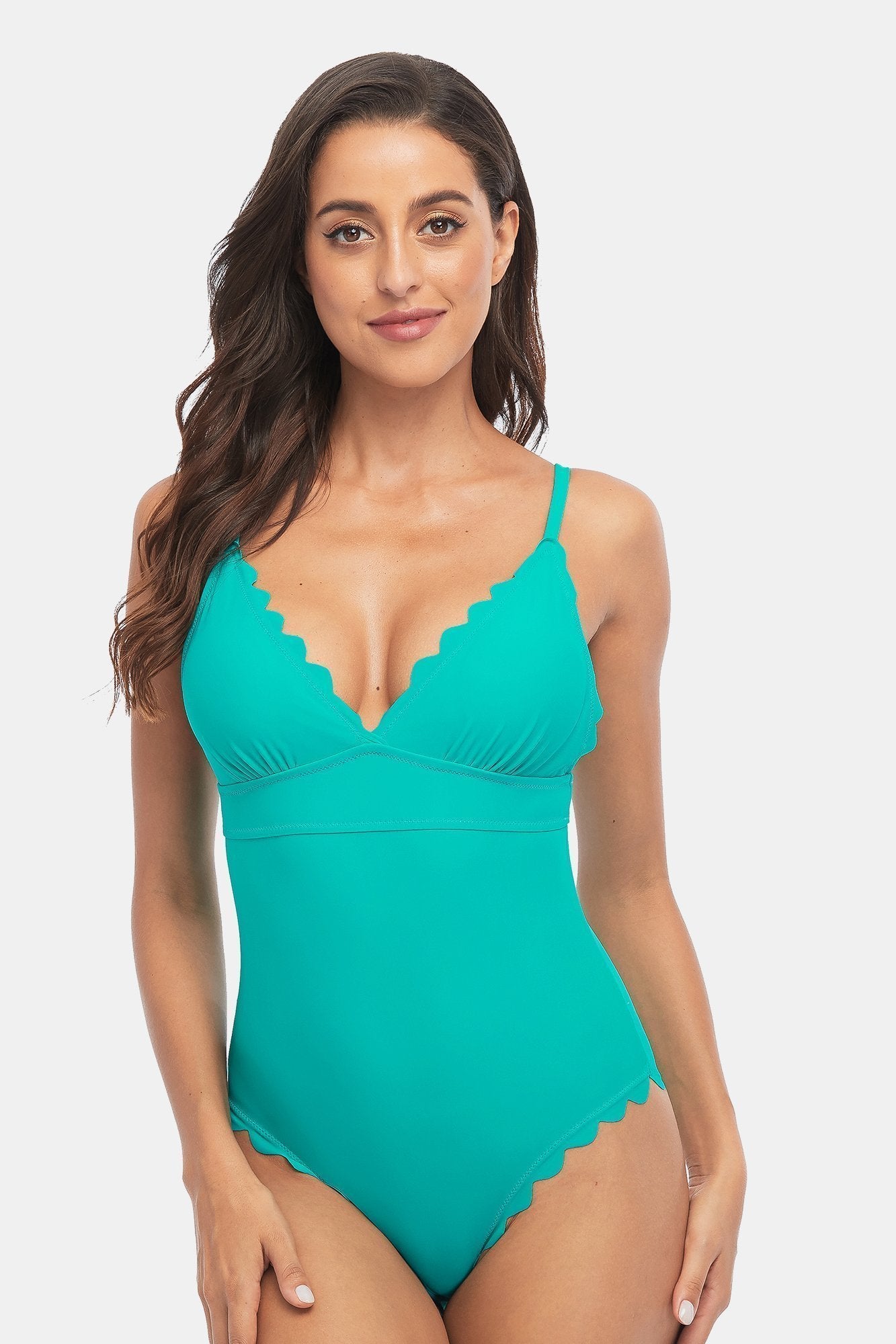 V Neck Ripple One Piece Swimsuit-Charmo
