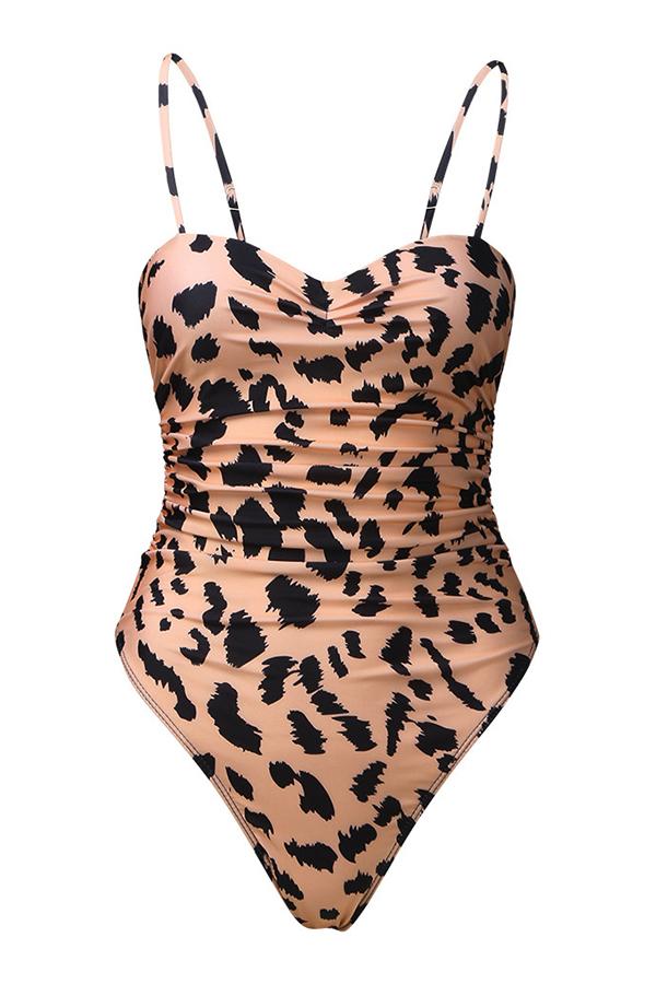 Leopard Print Adjustable Straps One-Piece Swimsuit-Charmo