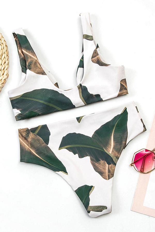 Clearance | Leaf Printed Front Bowknot Bikini-Charmo