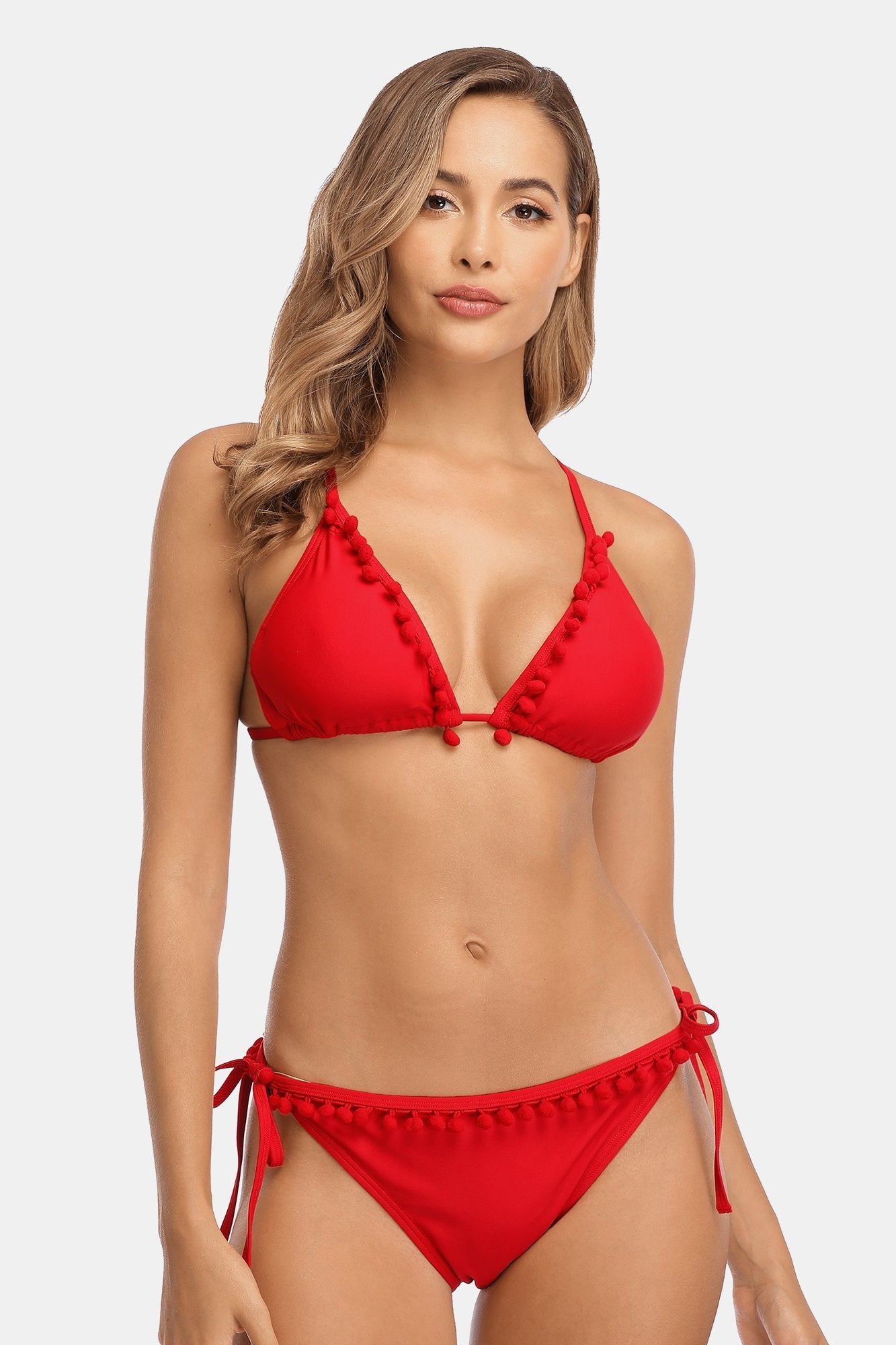 Clearance | Charmo Women's Black Tassel Ball Triangle Padded Bikini-Charmo