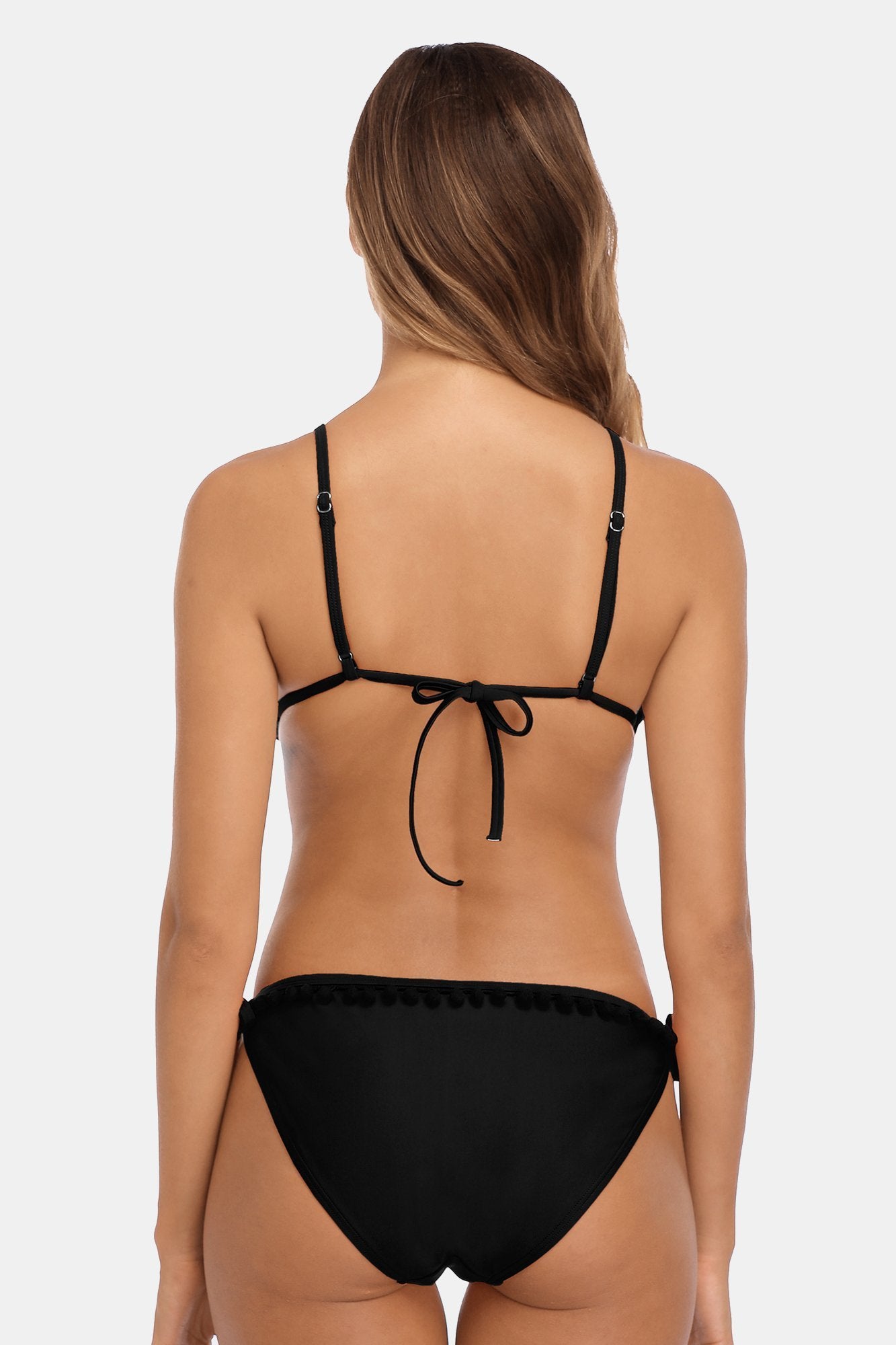 Clearance | Charmo Women's Black Tassel Ball Triangle Padded Bikini-Charmo