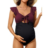 Sociala Square Neck Maternity Bathing Suit Cutout Modest One Piece Pregnancy Swimsuit