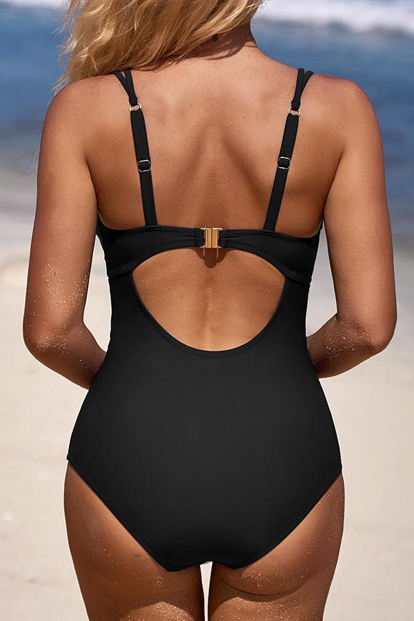 Scalloped Ruched Tummy Control Cut Out One Piece Swimsuit